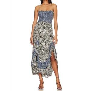 NEW FREE PEOPLE one i love midi dress in denim combo